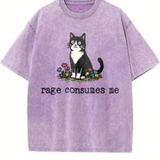 Cat Meme Rage Consumes Me and Batik vintage washed oversized T-shirt in Purple