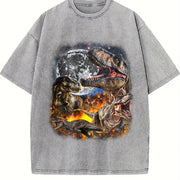 Dinosaur Retro 90s T-rex Dino Vintage Washed T-Shirt in Gray