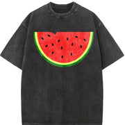 Watermelon Pocket Vintage Washed T-Shirt in Black