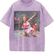 Pink Dress Party Doll Vintage Washed T-Shirt in Purple