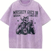Retro Skull and Whiskey 90s Vintage Washed T-Shirt in Purple