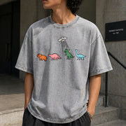 UFO Dinosaur Retro Vintage Washed T-Shirt in Gray