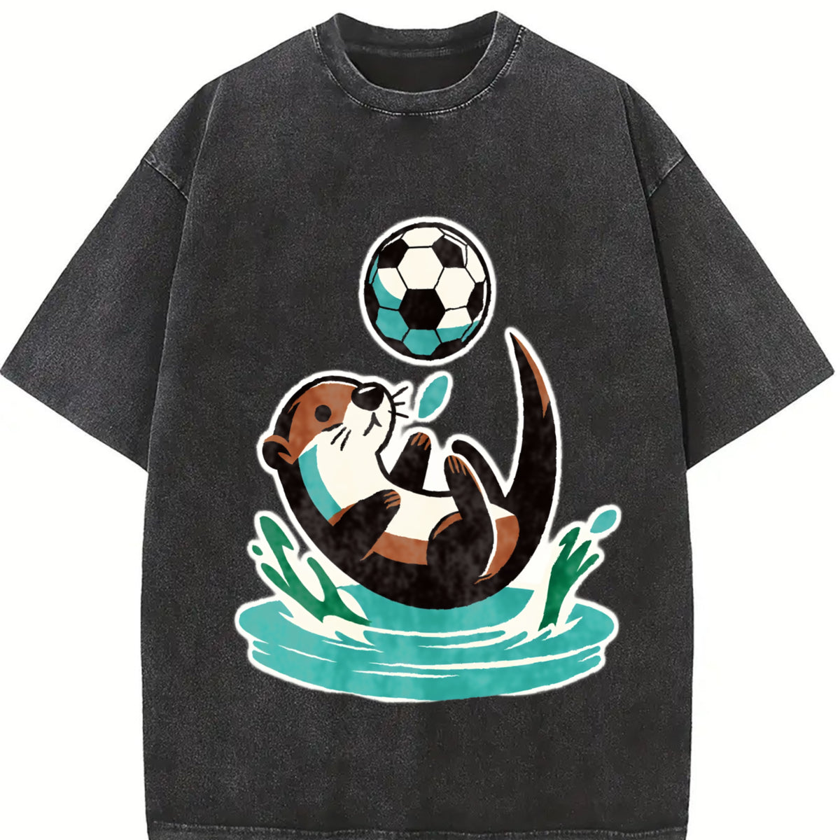 Soccer Otter Vintage Washed T-Shirt in Black