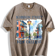 Bourbon Street New Orleans Vintage Washed T-Shirt in Brown