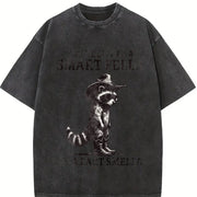 Retro Smart Fella Raccoon 90s Vintage Washed T-Shirt in Black