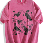 Ravens Tattoo Gothic Crow Vintage Washed T-Shirt in Red