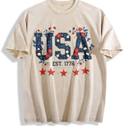 Patriotic USA 1776 Vintage Washed T-Shirt in Beige