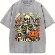Just Waiting for Halloween Vintage Washed T-Shirt in Gray