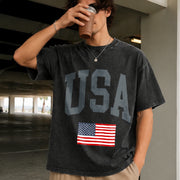 USA Flag Vintage Washed T-Shirt in Black