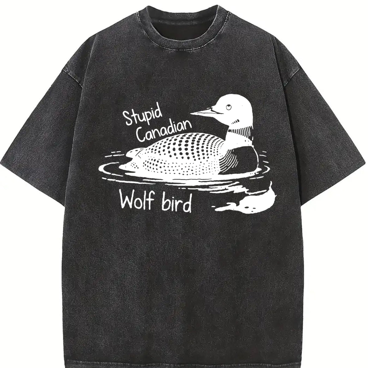 Stupid Canadian Wolf Bird Vintage Washed T-Shirt in Black