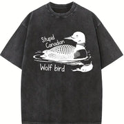 Stupid Canadian Wolf Bird Vintage Washed T-Shirt in Black