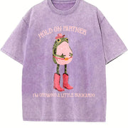 Hold On Partner I'm Growing A Little Buckaroo Cowboy Baby vintage washed oversized T-shirt in Purple