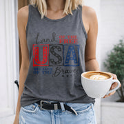 USA Land of the Free Racerback V-neck Women's Color Cotton Tank Top in Gray