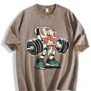 Pizza Weightlifting Vintage Washed T-Shirt in Brown