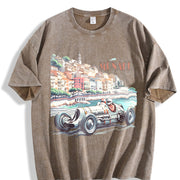 Monaco 1937 Racer Race Car Retro Vintage Washed T-Shirt in Brown