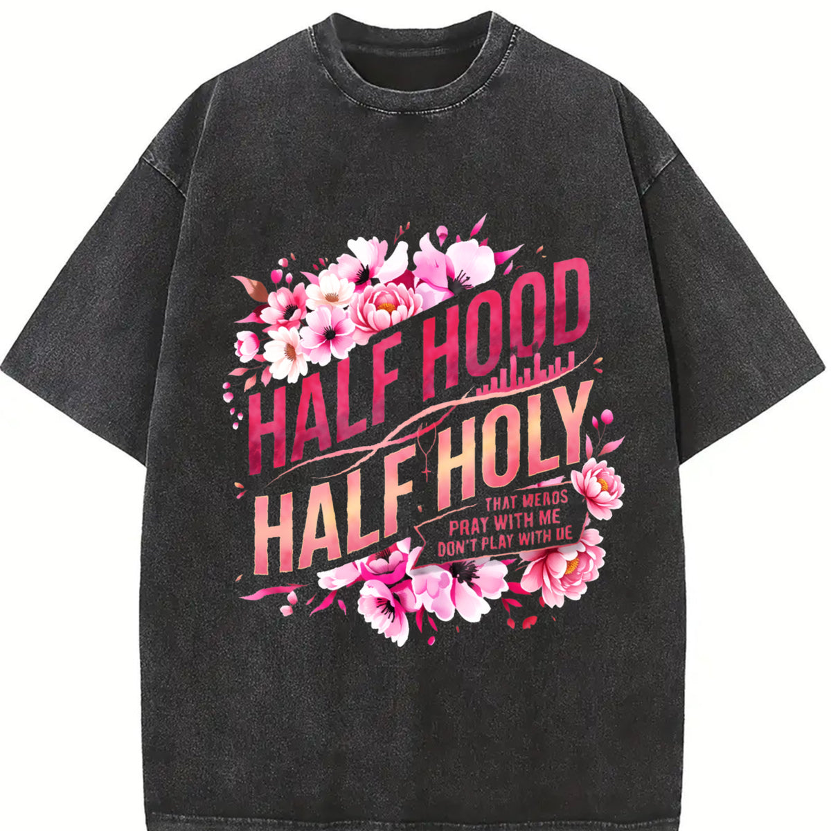 Half Hood Half Holy Vintage Washed T-Shirt in Black