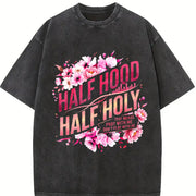 Half Hood Half Holy Vintage Washed T-Shirt in Black