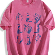 Retro Cats Tattoo 90s Vintage Washed T-Shirt in Red