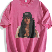 Aaliyah Bootleg Rap 90'S vintage washed oversized T-shirt in Red