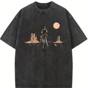 Cowboy on Horse Desert Vintage Washed T-Shirt in Black