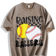Retro Softball Baseball Vintage Washed T-Shirt in Brown