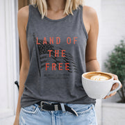 USA Land of the Free Because of the Brave Women's Color Cotton Tank Top in Gray