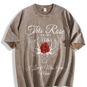 Mom Tribute Lover Heartfelt Cursive Rose Vintage Washed T-Shirt in Brown
