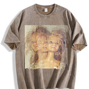 Two Glam Dolls Portrait Vintage Washed T-Shirt in Brown