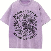 Radicalized By Basic Decency Floral Social Justice vintage washed oversized T-shirt in Purple