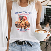 Land of the Free Because of the Brave Women's Color Cotton Tank Top in White