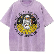 Fly Me to the Moon Let Me Play Among the Stars Vintage Washed T-Shirt in Purple