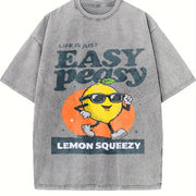 Life Is Just Easy Peasy Lemon Squeezy Matching Father Son Vintage Washed T-Shirt in Gray