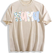Floral Preppy Mama Mom Vintage Washed T-Shirt in Beige