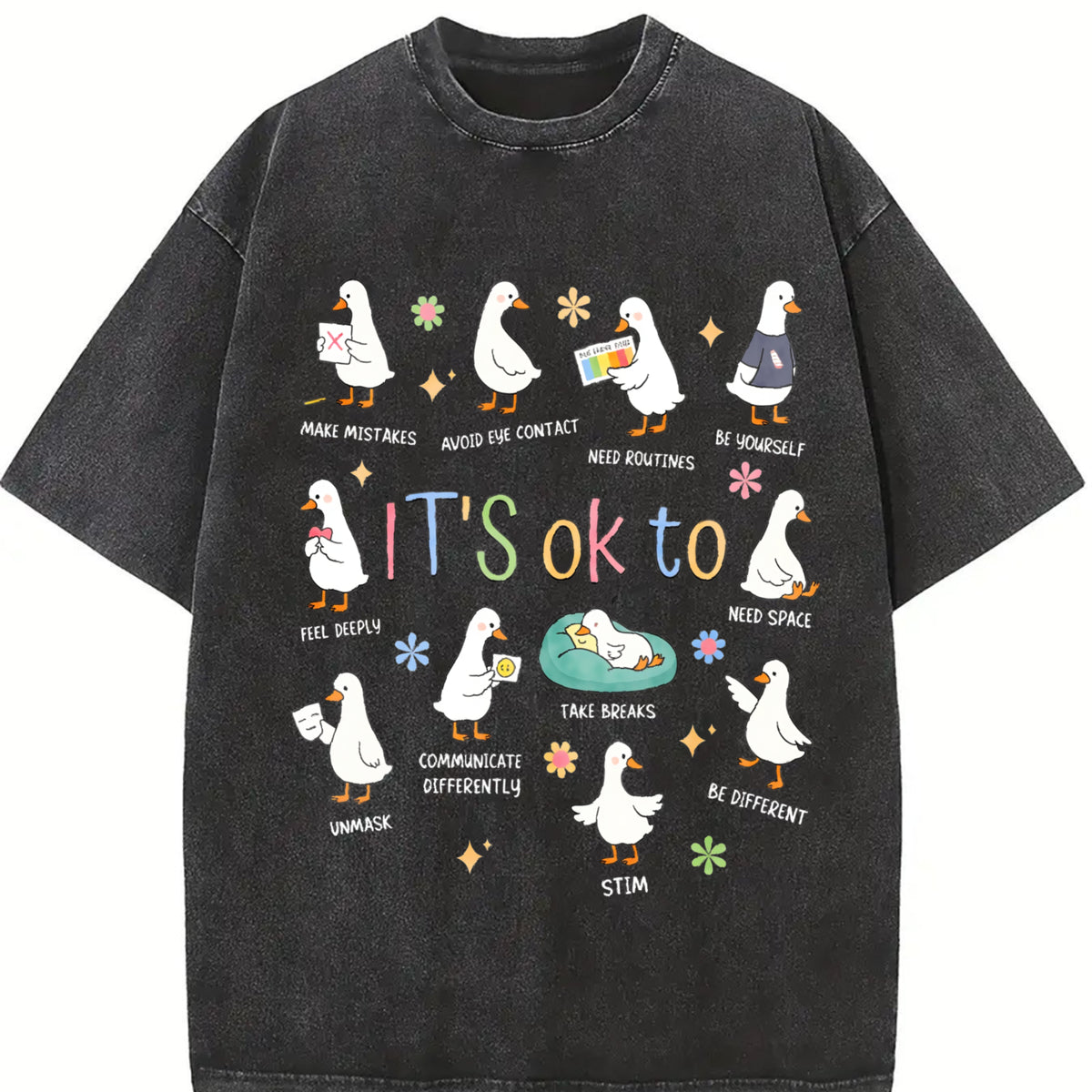 It's OK to Be Different Autism Goose vintage washed oversized T-shirt in Black