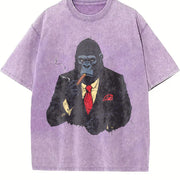 Retro Gorilla Smoking Y2k Vintage Washed T-Shirt in Purple