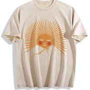 Smiling Sun and Mountain Vintage Washed T-Shirt in Beige
