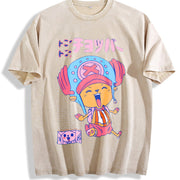 Black One Piece Tony Chopper Vintage Washed T-Shirt in Beige