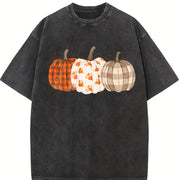 Boho Fall Pumpkin Cute Autumn Vintage Washed T-Shirt in Black