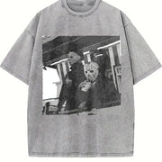 Halloween Slasher Horror Scene vintage washed oversized T-shirt in Gray