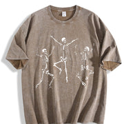 With Retro Dancing Skeletons Vintage Washed T-Shirt in Brown