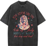 You Like the 4th of July Makes Me Want a Hot Dog Real Bad Vintage Washed T-Shirt in Black