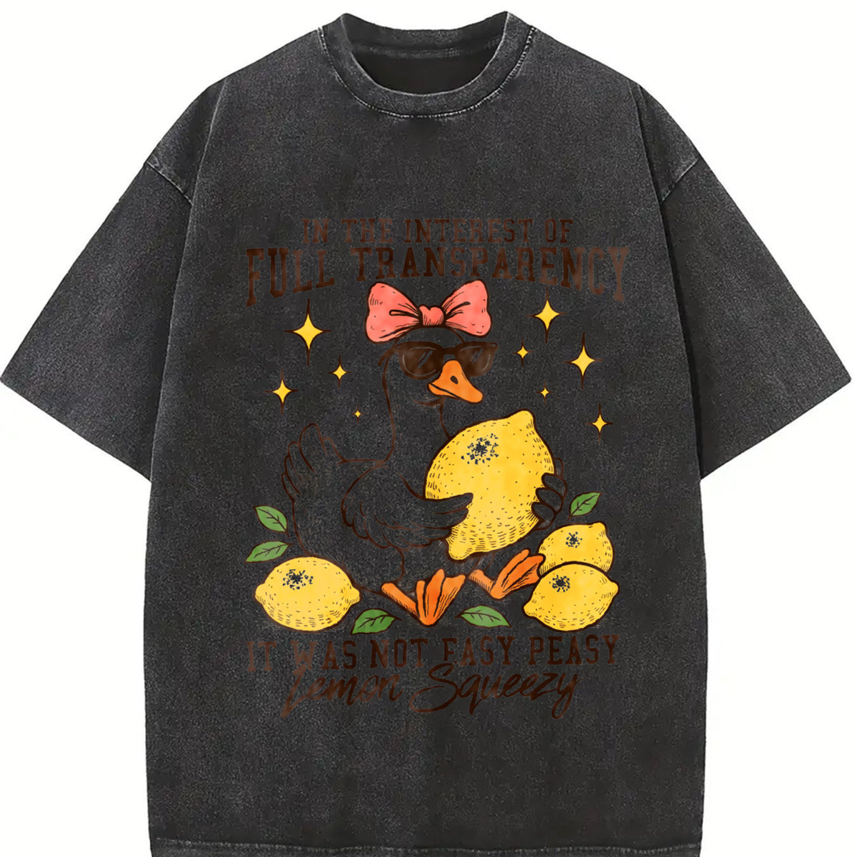 In the Interest of Full Transparency It Was Not Easy Peasy Vintage Washed T-Shirt in Black