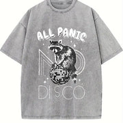 Retro Raccoon All Panic No Disco 90s Vintage Washed T-Shirt in Gray