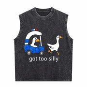 Got Too Silly Goose Cute for Ducks Car Vintage Washed Tank Top in Black