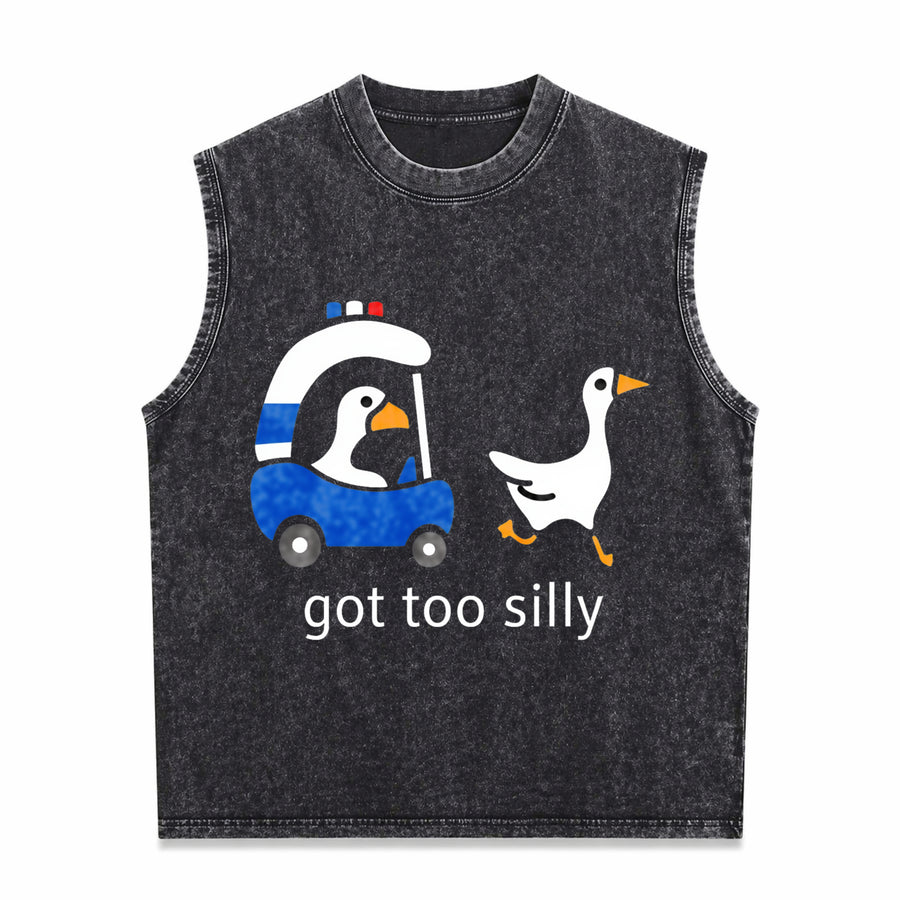 Got Too Silly Goose Cute for Ducks Car Vintage Washed Tank Top in Black