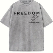 Charlie Kirk Freedom Vintage Washed T-Shirt in Gray