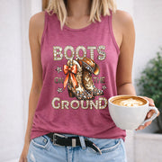 Boots on the Ground Crew-neck Sleeveless Vest Outdoor Women's Color Cotton Tank Top in Red