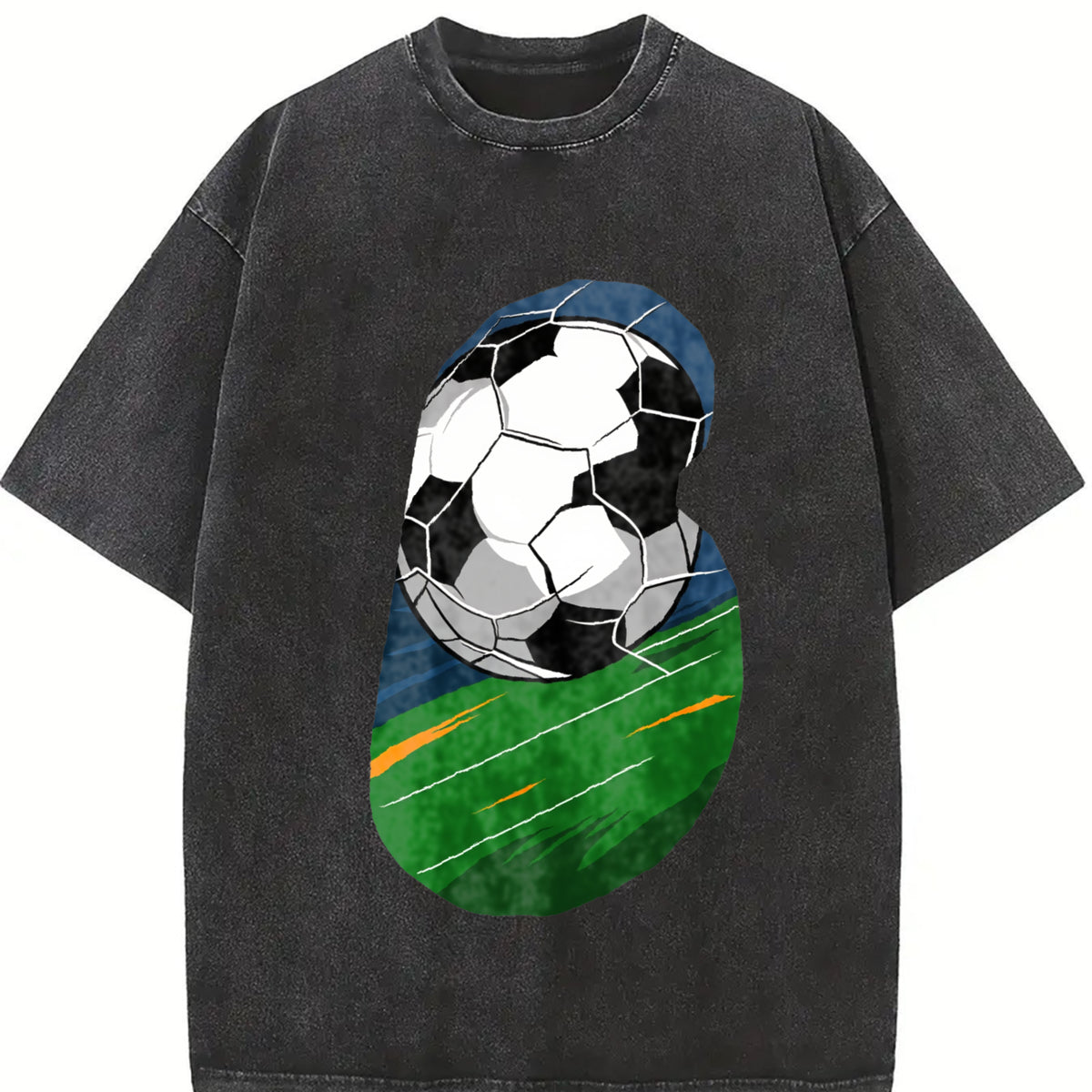 Abstract Soccer Silhouette Vintage Washed T-Shirt in Black