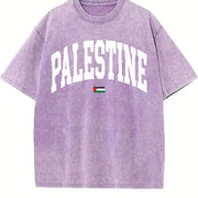 Palestines Flag Hip Hop Harajuku Distressed Festive vintage washed oversized T-shirt in Purple