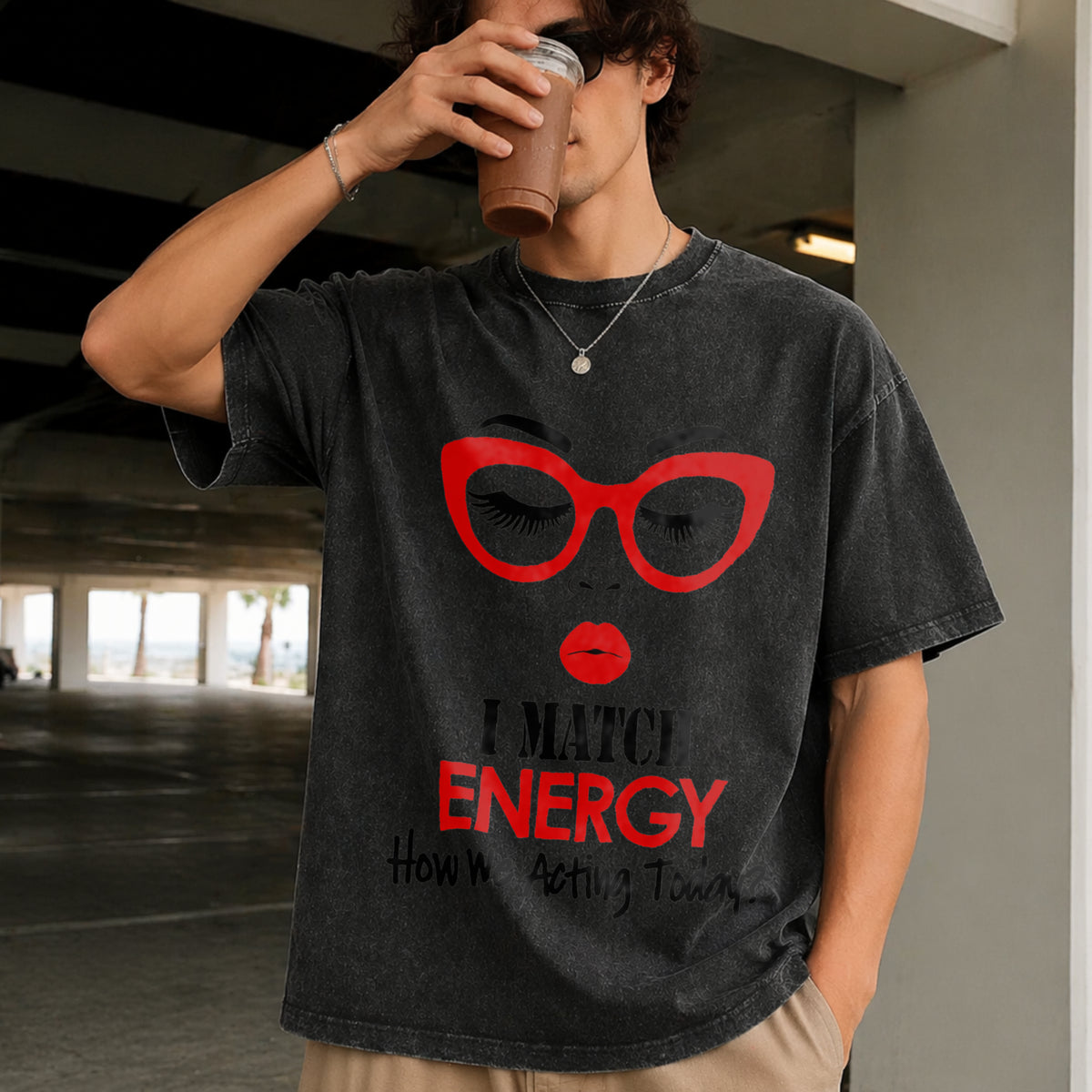 I Match Energy Vintage Washed T-Shirt in Black